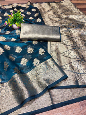 DHARM CREATION Woven Daily Wear Jacquard Saree(Light Blue)
