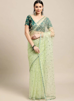 Verviza Embroidered Bollywood Net Saree(Dark Green)