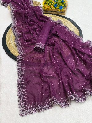 GEETABA FASHION Embellished Bollywood Georgette Saree(Purple)