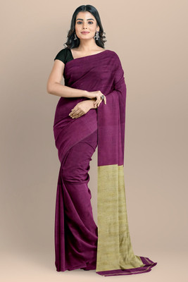 cloud vastra Solid/Plain, Woven Handloom Pure Cotton Saree(Magenta)