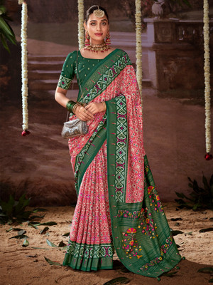Divastri Printed Pochampally Tussar Silk Saree(Pink)
