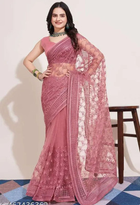 NIYANTAKSH Embroidered Bollywood Net Saree(Pink)