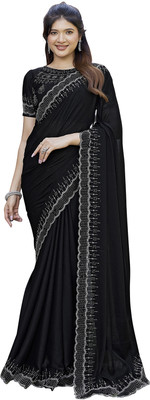 Priyashi Embellished Bollywood Jimmy choo, Satin Saree(Black)
