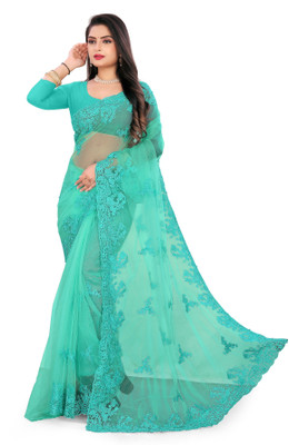 HouseOfCommon Self Design Bollywood Net Saree(Light Green)
