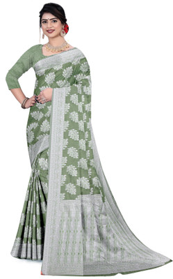 SURUCHI FASHION Printed Saree with Attached Blouse Cotton Blend Saree(Green)
