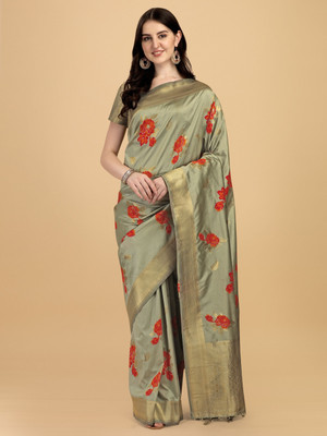 Tasrika Woven, Paisley Banarasi Art Silk, Silk Blend Saree(Cream)