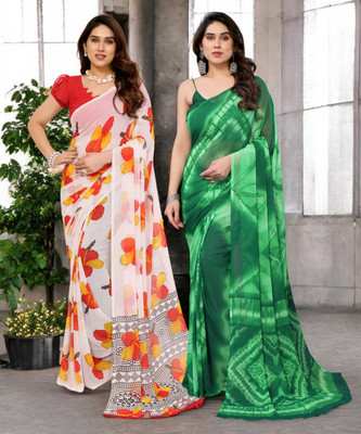 THE URBAN DIVA Printed Bollywood Georgette Saree(Pack of 2, Multicolor)