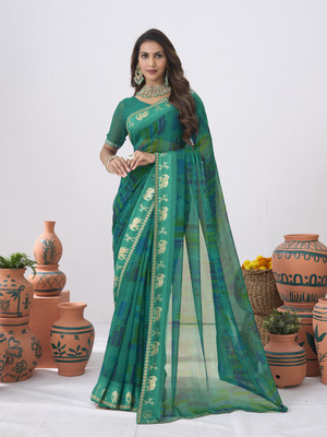 Laxmipati sarees Printed Saree with Attached Blouse Georgette Saree(Blue)