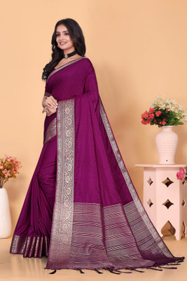 Aarunika SBT Solid/Plain Bollywood Pure Silk Saree(Magenta)