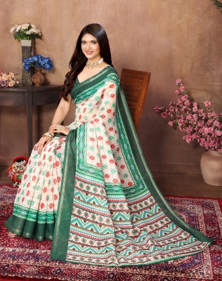 YASHIKA Printed, Woven Bollywood Cotton Blend Saree(Green)