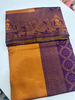 Julee Self Design Banarasi Pure Silk Saree(Mustard)