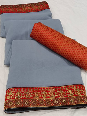 Sareez House Solid/Plain Daily Wear Georgette Saree(Grey)