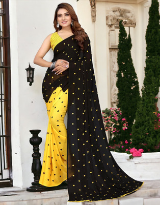 AMBUJAINTERNATIONAL Printed Bollywood Georgette Saree(Yellow)