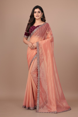 Ruhabs Solid/Plain Bollywood Tissue Saree(Multicolor)