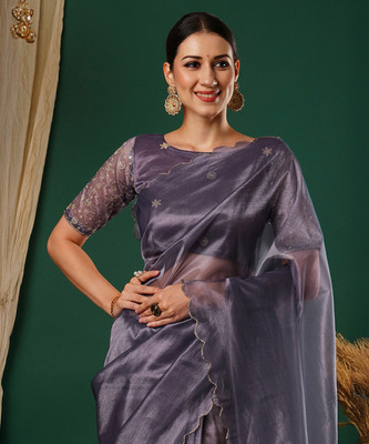 Samah Embroidered, Dyed Bollywood Net Saree(Purple)