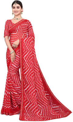 JMDF Printed Bollywood Georgette Saree(Red, White)