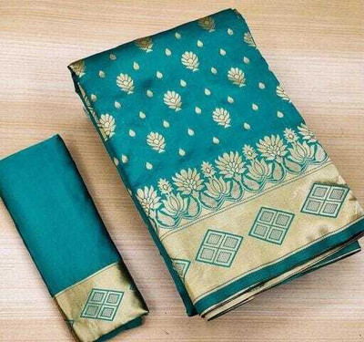 Pionex Woven Kanjivaram Jacquard, Pure Silk Saree(Light Blue)