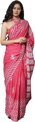 BUTTA'S Color Block, Blocked Printed, Printed Daily Wear Pure Cotton Saree(Pink)