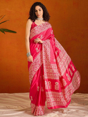Anouk Rustic Printed Daily Wear Cotton Blend Saree(Pink)