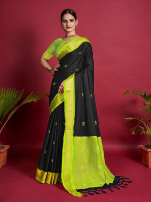 Paithani Woven Paithani Pure Silk Saree(Black)