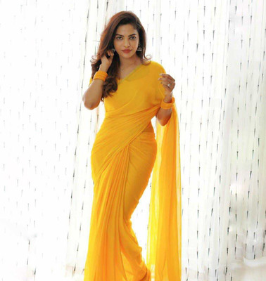 Anand Sarees Solid/Plain Bollywood Georgette Saree(Yellow)