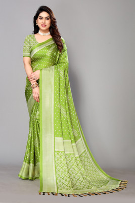 FABMORA Printed, Blocked Printed Daily Wear Chiffon, Georgette Saree(Light Green)