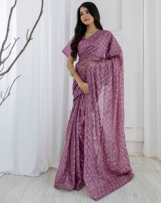 Tasrika Embellished, Self Design Bollywood Georgette Saree(Purple)