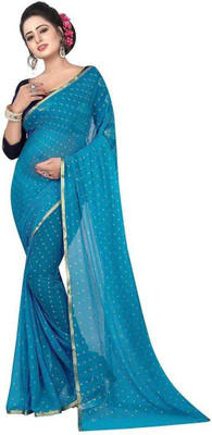 Prutha Fashions Printed Bollywood Chiffon Saree(Blue)