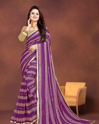 Jayu Digital Print, Embroidered, Printed, Striped Bollywood Georgette Saree(Purple)