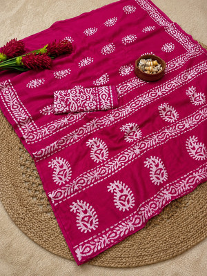 kiaan fashion Printed Bollywood Pure Cotton Saree(Pink)