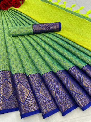 Bombey Velvat Fab Woven Daily Wear Cotton Silk Saree(Green)