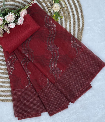 SROLY Embellished Bollywood Net Saree(Maroon)