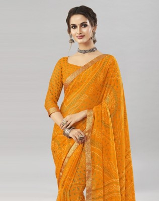 SIRIL Geometric Print, Printed, Embellished Bandhani Georgette, Chiffon Saree(Gold, Yellow)