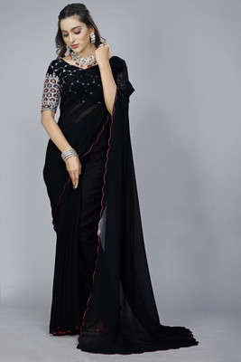 PIYA DESIGNER Self Design Bollywood Georgette Saree(Black)