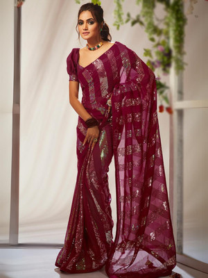 Clemira Embellished Bollywood Georgette Saree(Pink)