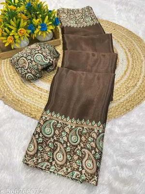 pal fashion Paisley Kalamkari Jacquard Saree(Brown)