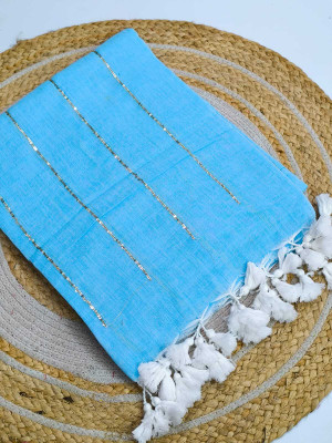SP Boutique Woven Handloom Pure Cotton Saree(Light Blue)