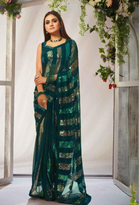 Clemira Embellished Bollywood Georgette Saree(Green)