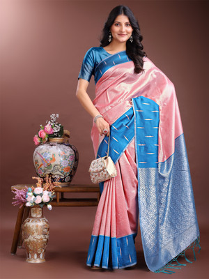 Tasrika Self Design Banarasi Cotton Silk Saree(Orange)