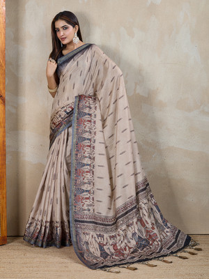 DOI MOI Embellished, Printed Bollywood Silk Blend Saree(Beige)