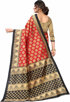 Suali Floral Print Bollywood Chiffon Saree(Red)
