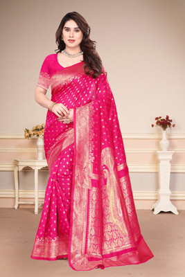 SuperLaxmi Woven Banarasi Art Silk Saree(Pink)