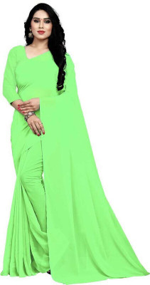 Florono enterprise Solid/Plain Bollywood Lycra Blend Saree(Green)