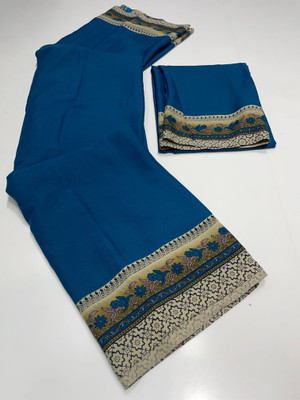 Dori Printed Daily Wear Crepe, Silk Blend Saree(Blue)
