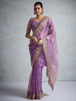 Tasrika Embroidered Bollywood Net Saree(Purple)