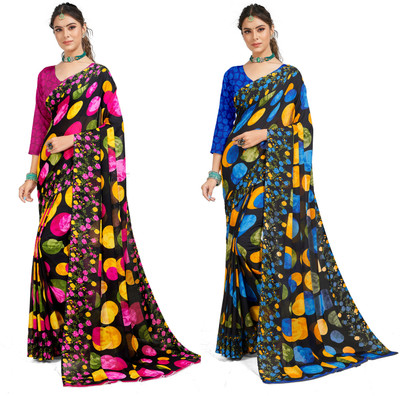 The Textile Hub Polka Print Bollywood Georgette Saree(Pack of 2, Multicolor)