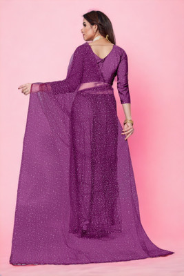 BHAGWATI ART Dyed Bollywood Net Saree(Purple)