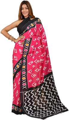 Craftmusium Printed, Color Block, Blocked Printed, Dyed Daily Wear Pure Cotton Saree(Pink)
