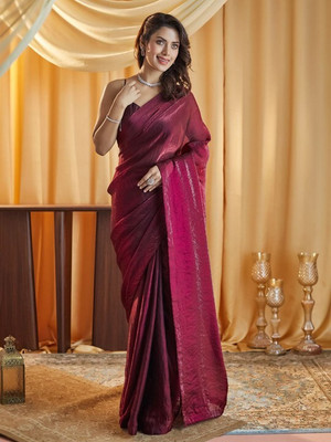 HouseOfCommon Solid/Plain Bollywood Chiffon Saree(Maroon)