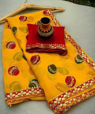 EVERYDAY CREATION Digital Print Bollywood Georgette Saree(Yellow)